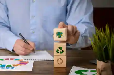 The employee is calculating recycling and environmental protection.